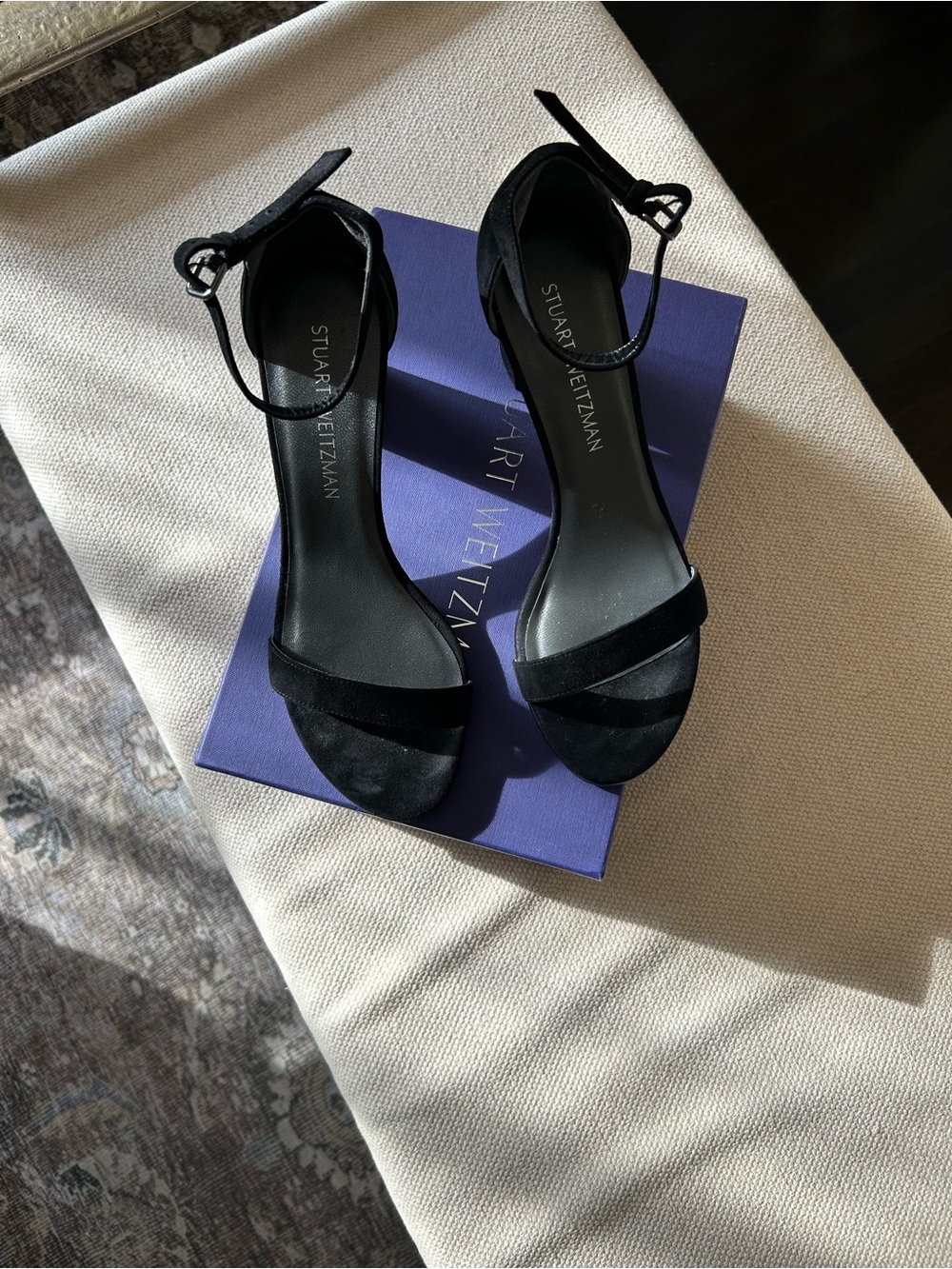 Stuart Weitzman Nearly Nude Suede Sandals in Black